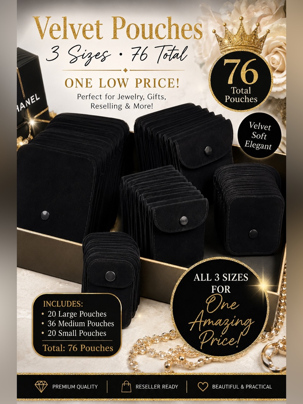 76 Piece Velvet Pouch bundle